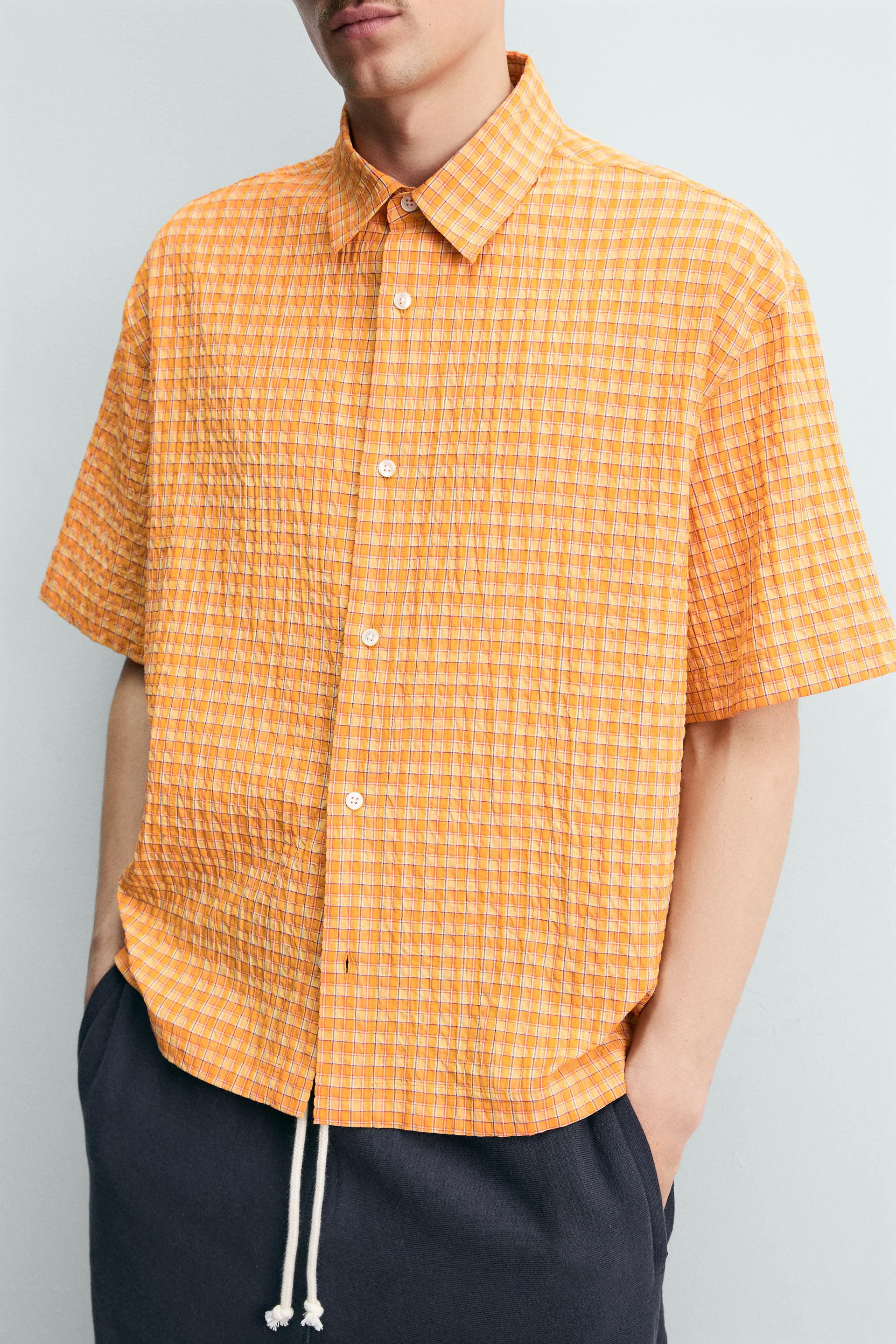 RELAXED FIT TEXTURED PLAID SHIRT