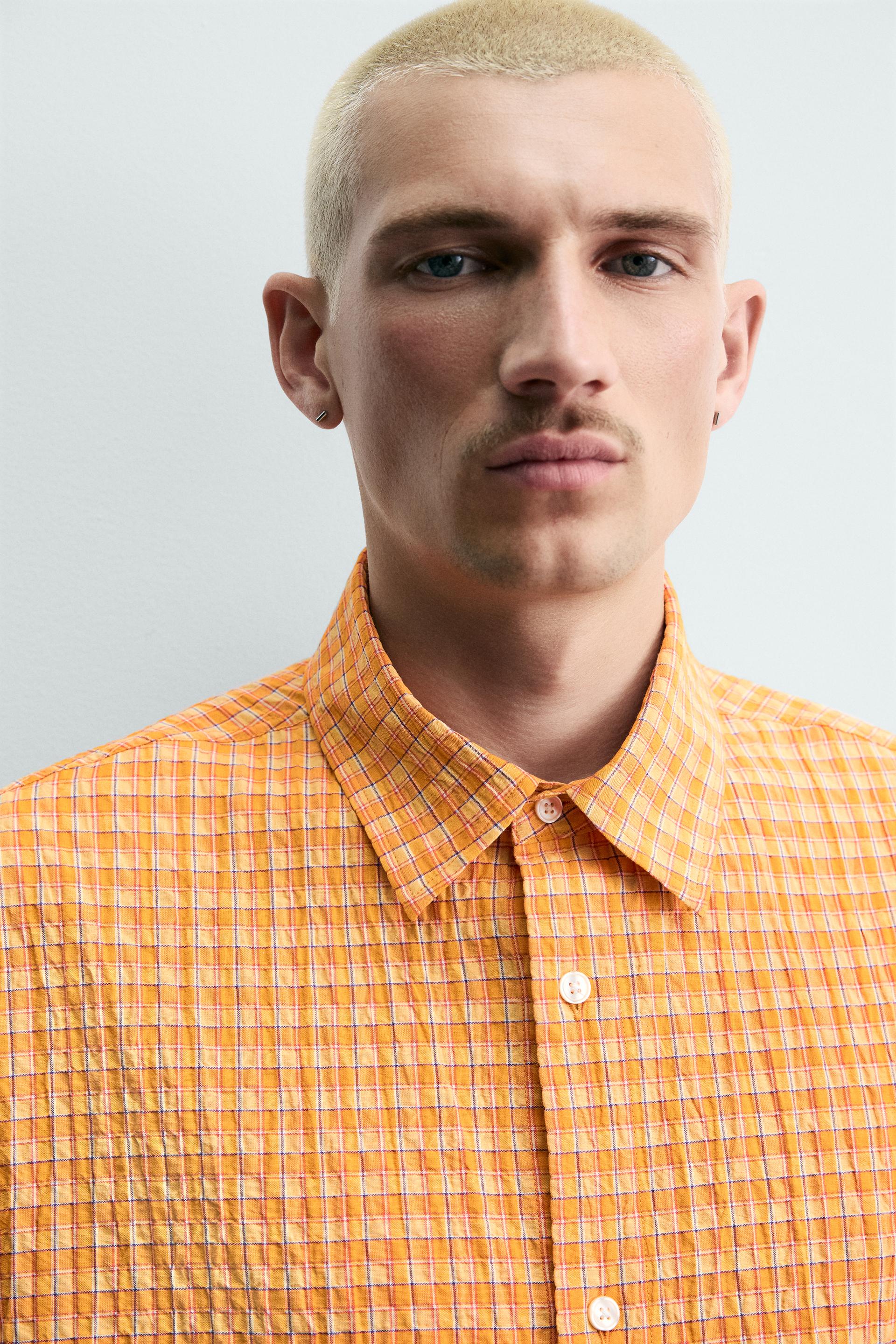 RELAXED FIT TEXTURED PLAID SHIRT
