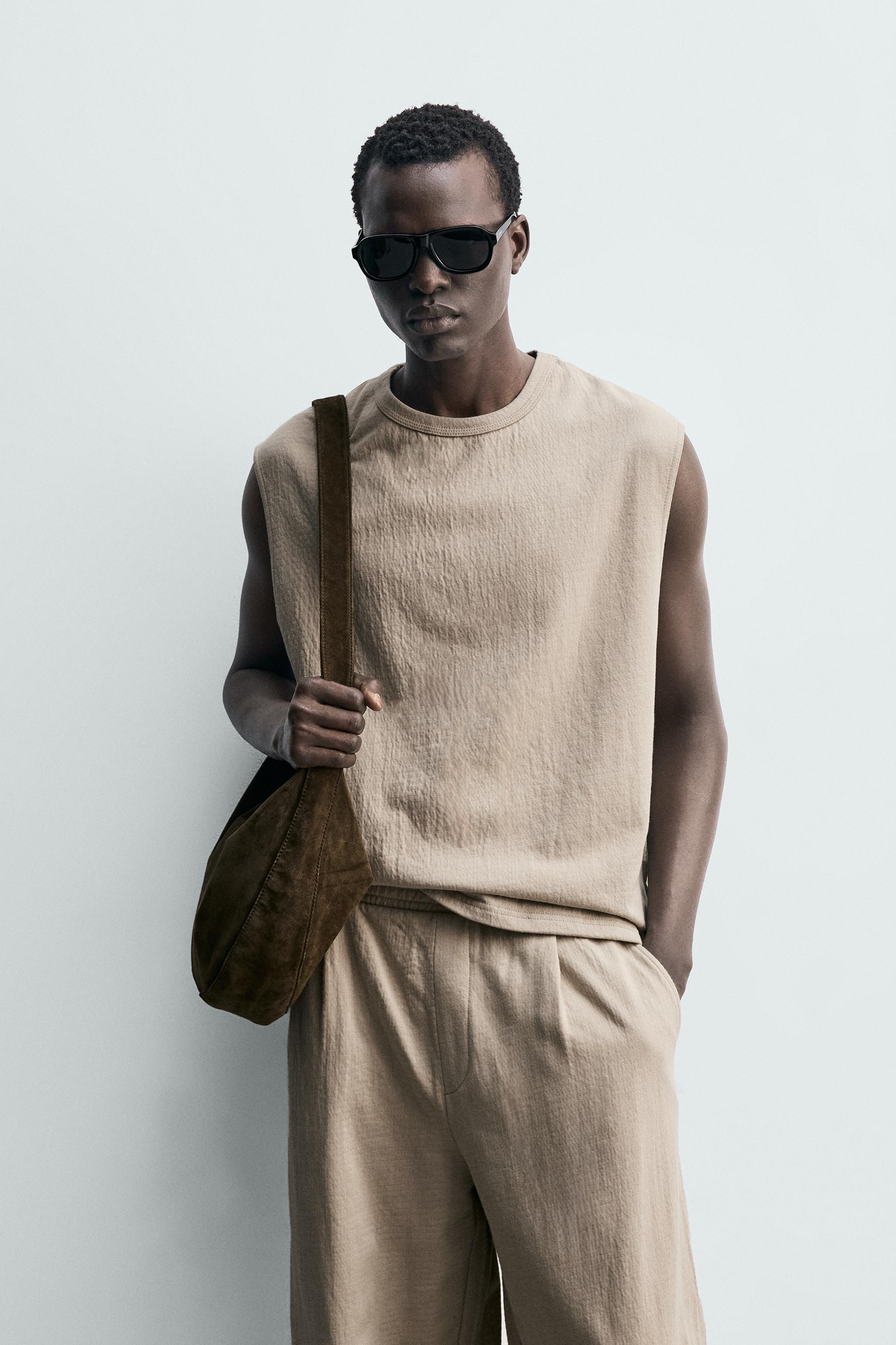 RELAXED FIT TEXTURED TANK SWEATSHIRT