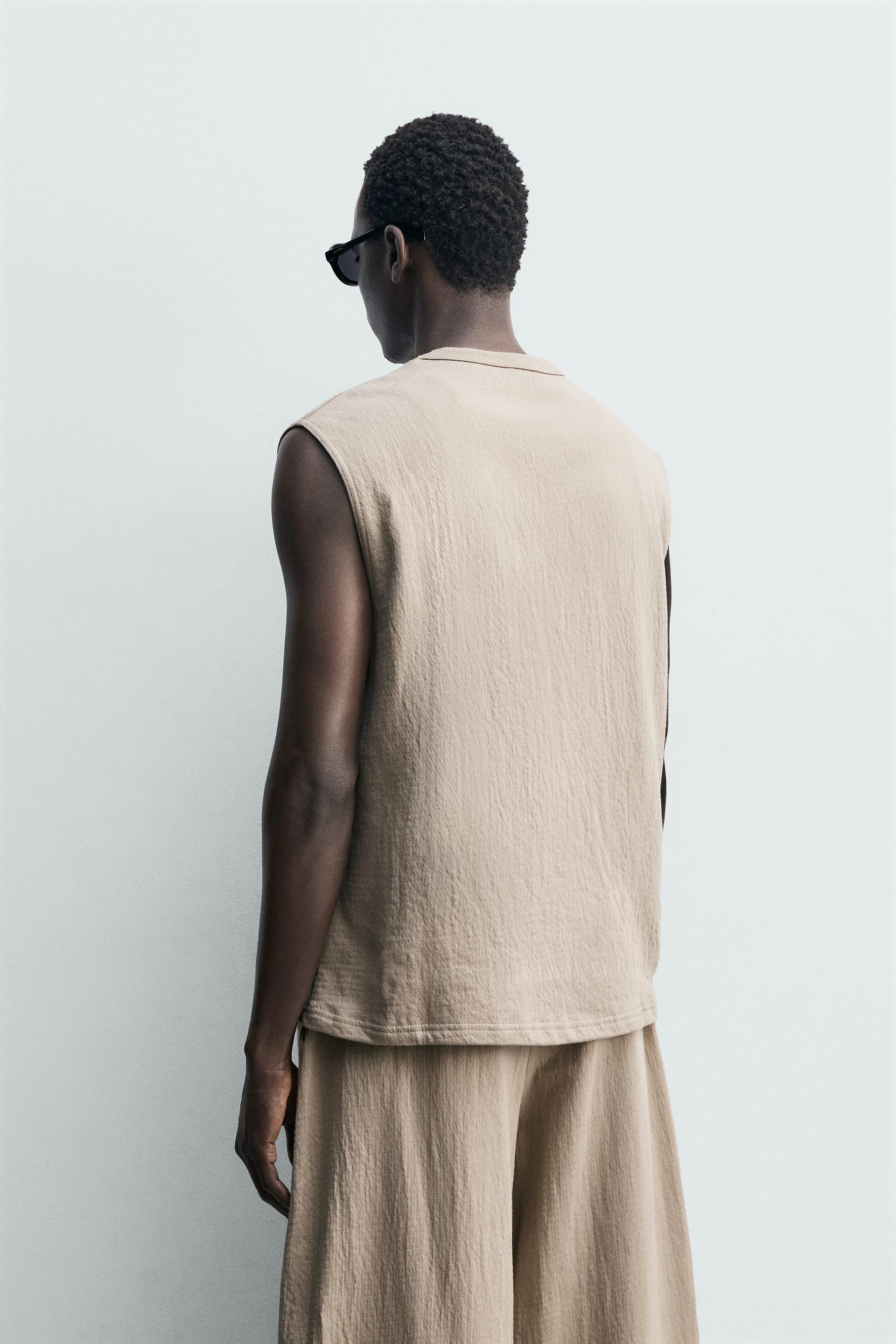 RELAXED FIT TEXTURED TANK SWEATSHIRT