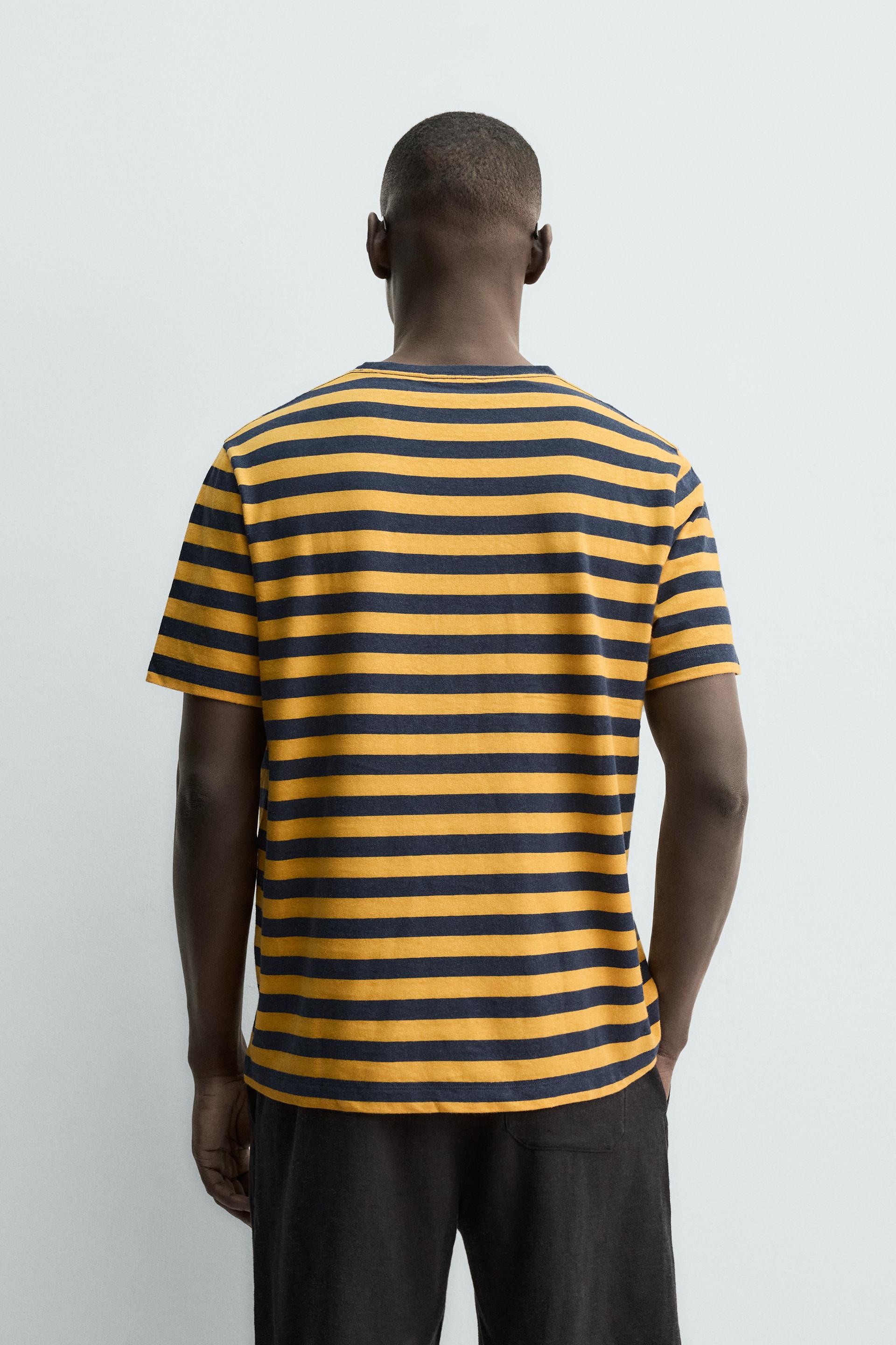 STRIPED LINEN COTTON BLEND T-SHIRT