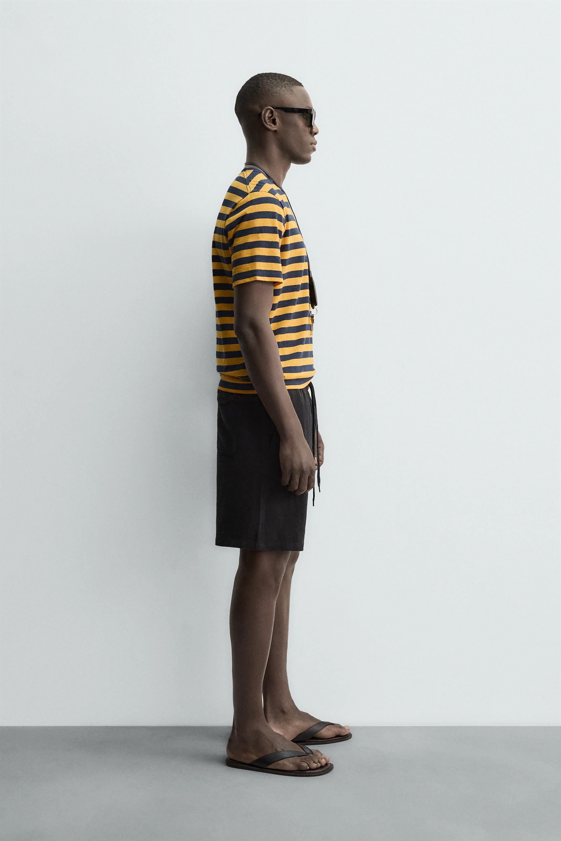 STRIPED LINEN COTTON BLEND T-SHIRT