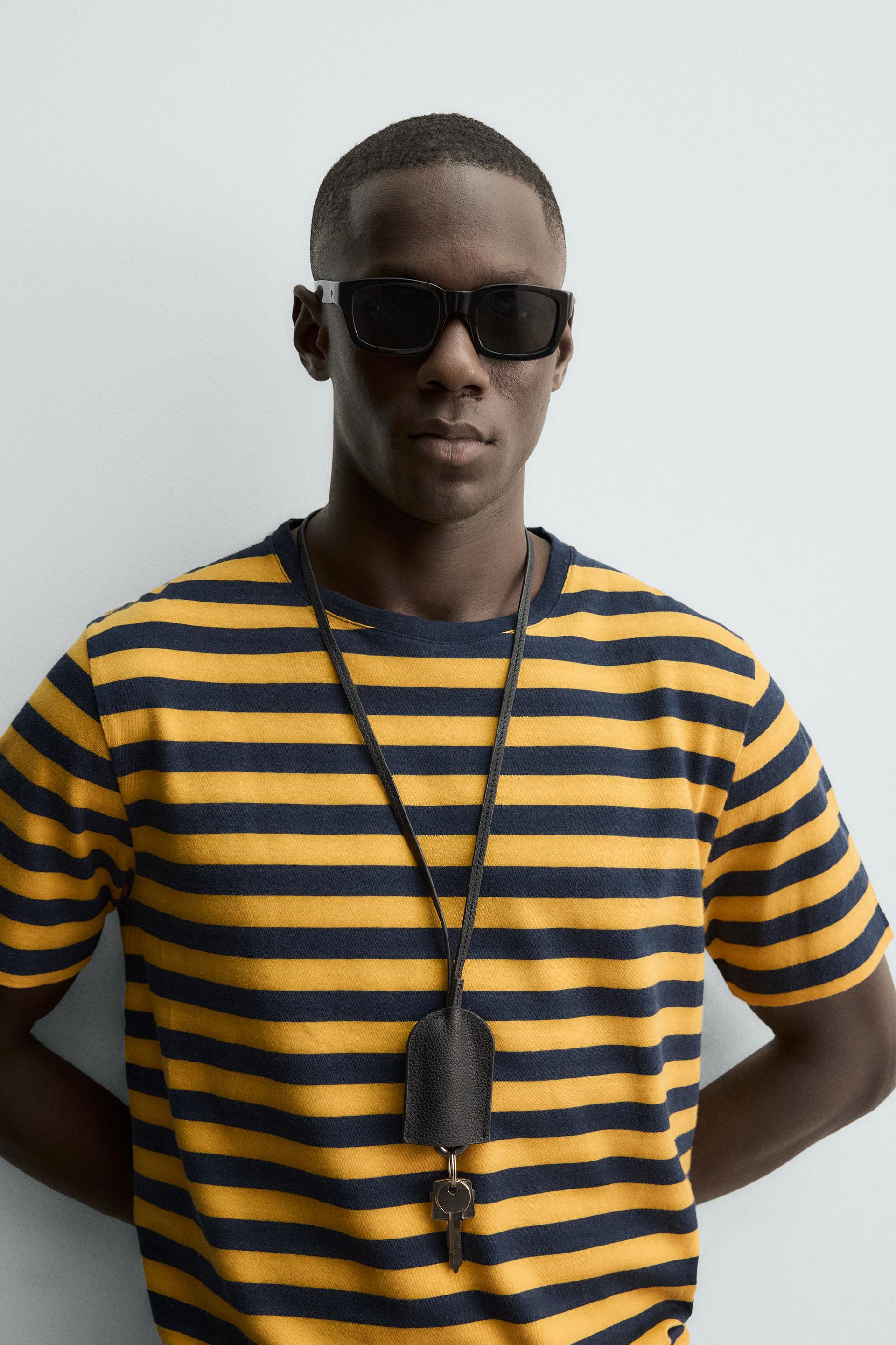 STRIPED LINEN COTTON BLEND T-SHIRT
