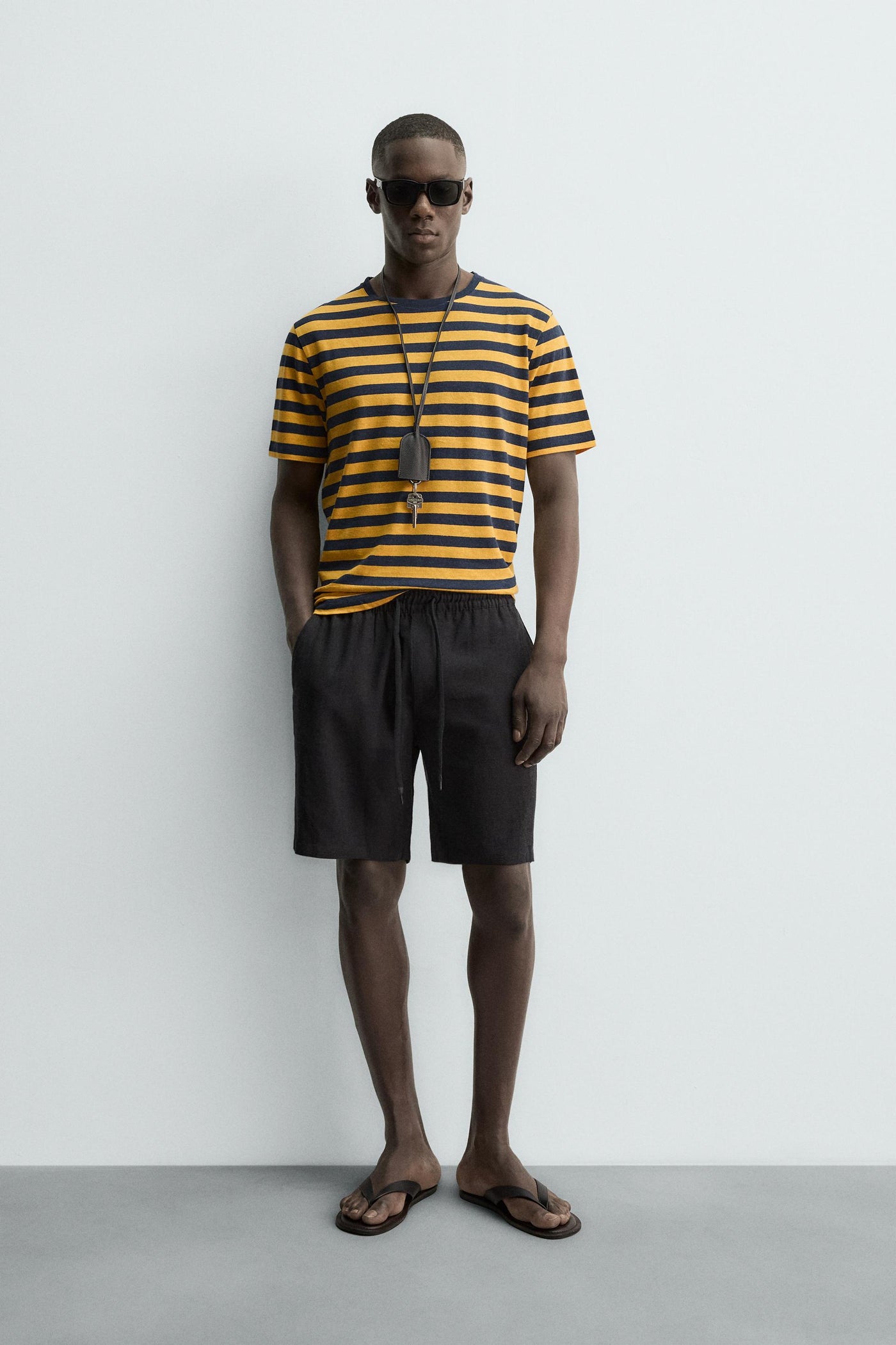 STRIPED LINEN COTTON BLEND T-SHIRT