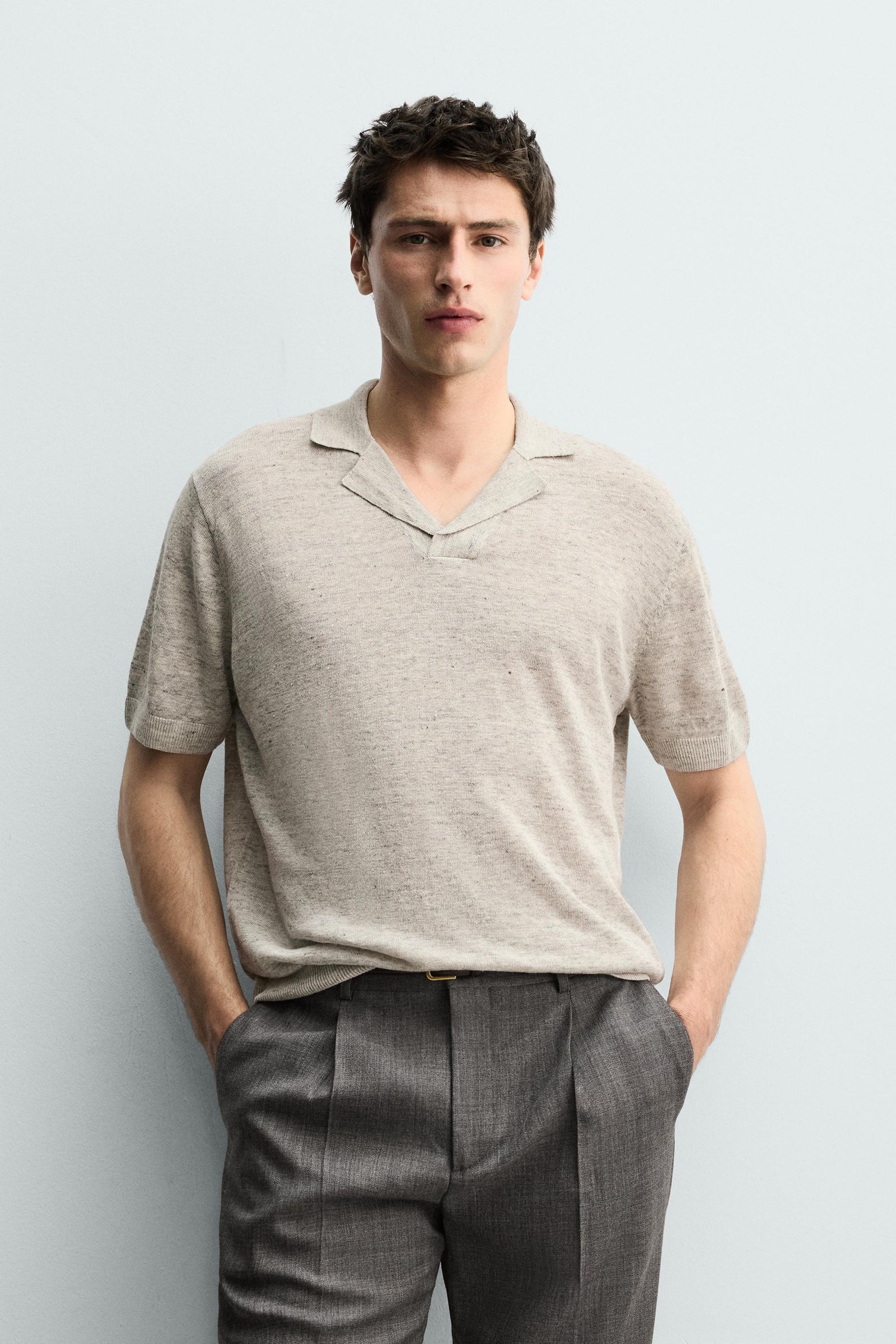 100% LINEN REGULAR FIT KNIT POLO SHIRT
