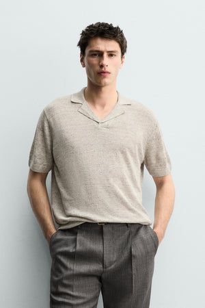 100% LINEN REGULAR FIT KNIT POLO SHIRT