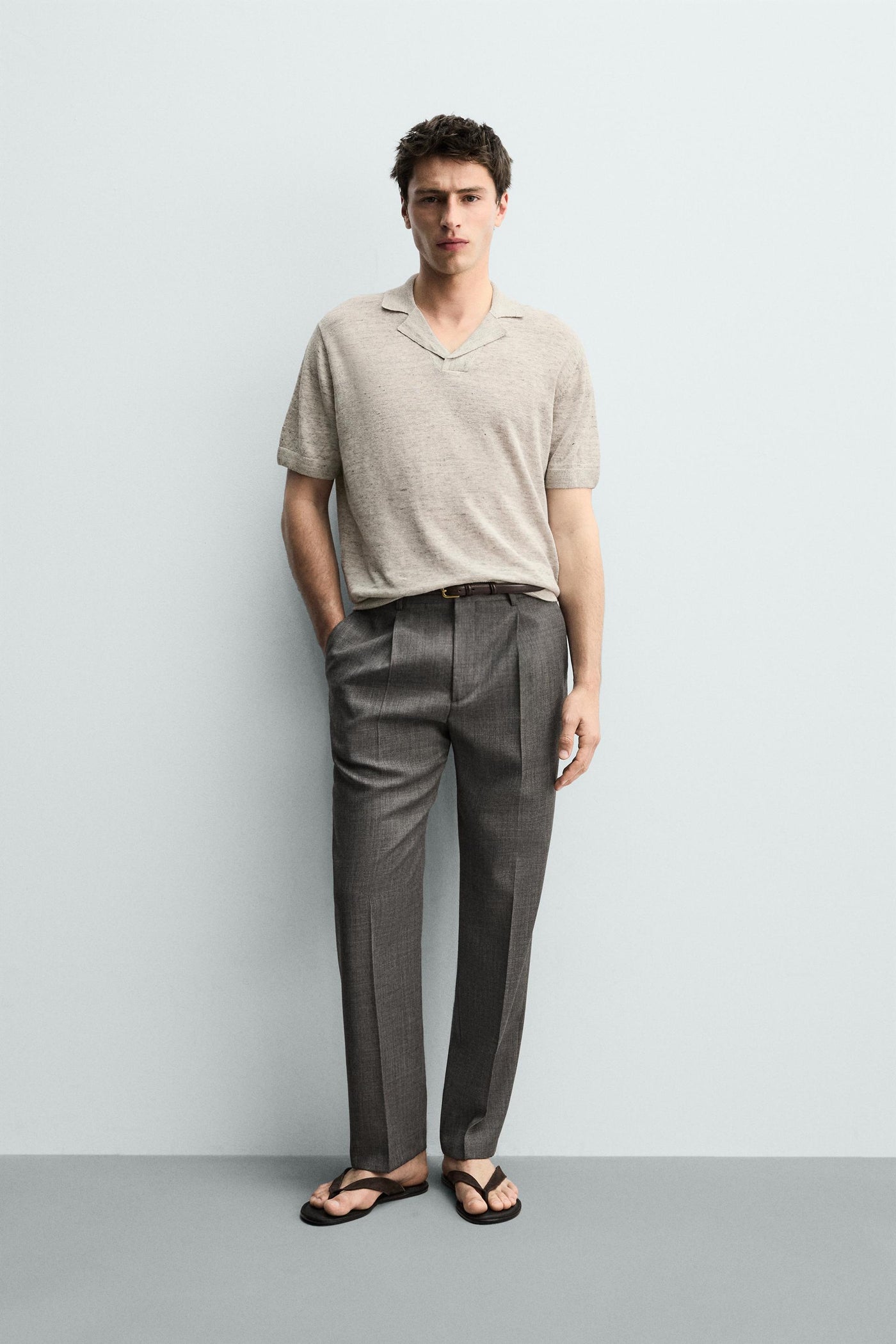 100% LINEN REGULAR FIT KNIT POLO SHIRT